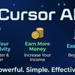 Cursor AI infographic showing how to code faster, earn more money, and learn programming easily for beginners and professionals