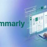 AI-generated mockup of Grammarly interface showing real-time writing suggestions, including clarity improvements, grammar corrections, and tone detection panel alongside a document editor