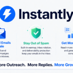 Clean SaaS banner showing Instantly platform for sending cold emails at scale with inbox rotation, deliverability protection, and consistent reply generation