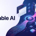 Lovable AI interface showing text prompts transforming into a working app dashboard with modern AI automation visuals