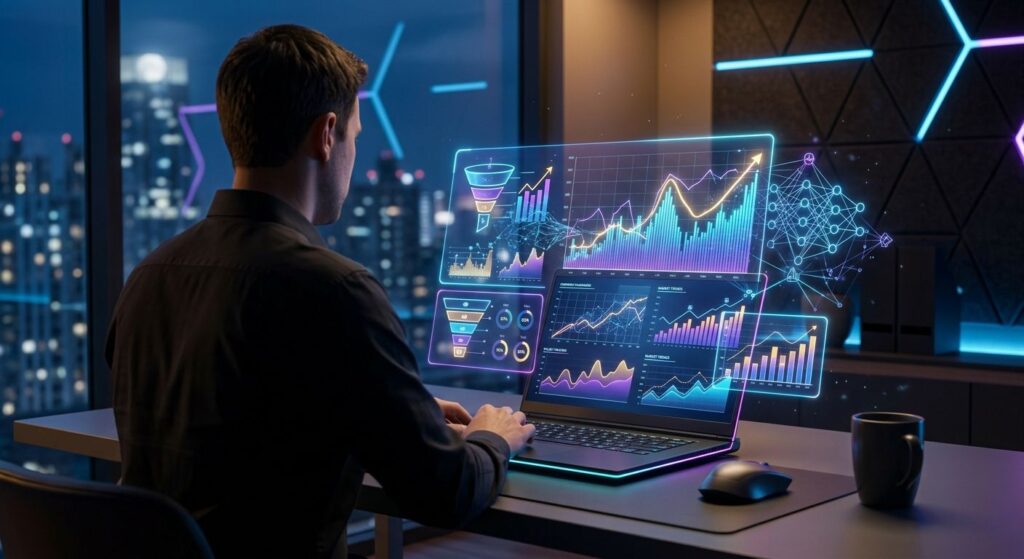 AI tools dashboard with futuristic interface and digital technology