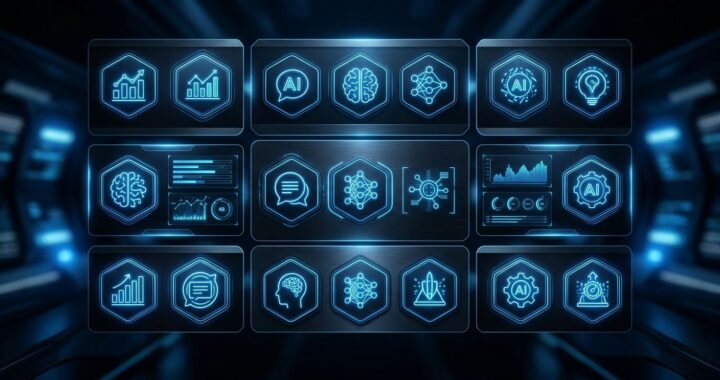 AI tools dashboard with futuristic interface and digital technology