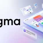 A high-quality 3D hero illustration for Figma featuring the official logo on the left. On the right, a futuristic interface displays AI-powered design automation, real-time layout adjustments, and multi-user collaboration cursors using Figma's signature brand colors (red, purple, blue, and green) on a clean, minimal background