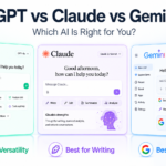 Three glowing AI interface screens side by side on a light futuristic background. The left screen shows ChatGPT in green and blue neon tones labeled “Best for Versatility.” The center screen shows Claude in purple and white labeled “Best for Writing.” The right screen shows Gemini in blue multicolor tones labeled “Best for Google.” Large bold text above reads “ChatGPT vs Claude vs Gemini 2026”