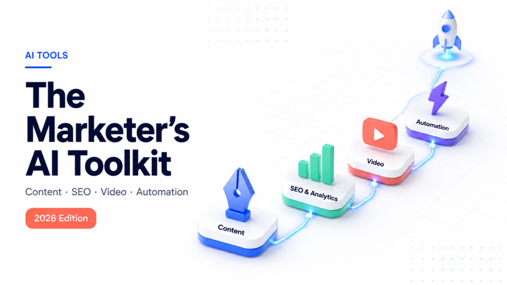 Best AI tools for marketers in 2026 including Jasper, Surfer SEO, Canva, HeyGen, Zapier and Copy.ai