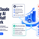Infographic showing Anthropic survey results where half of Claude users say AI can already handle 50 percent or more of their work tasks in 2026