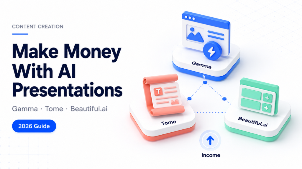 How to make money with Gamma, Tome, and Beautiful.ai AI presentation tools in 2026 including freelancing, templates, and agency strategies