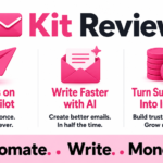 Kit ConvertKit review 2026 ad-style graphic showing email automation and creator monetization features