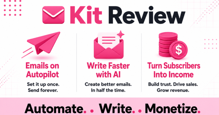 Kit ConvertKit review 2026 ad-style graphic showing email automation and creator monetization features