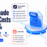 Claude Code token costs reduced by pxpipe tool showing PNG encoding workflow and floating savings comparison cards