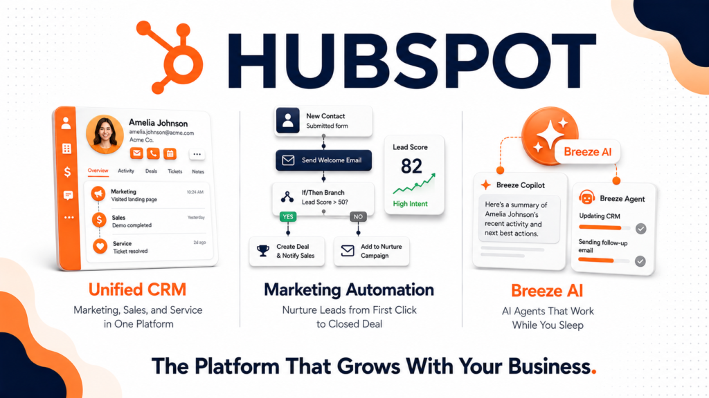 HubSpot review 2026 covering pricing, CRM features, Breeze AI, pros and cons for small businesses and B2B teams