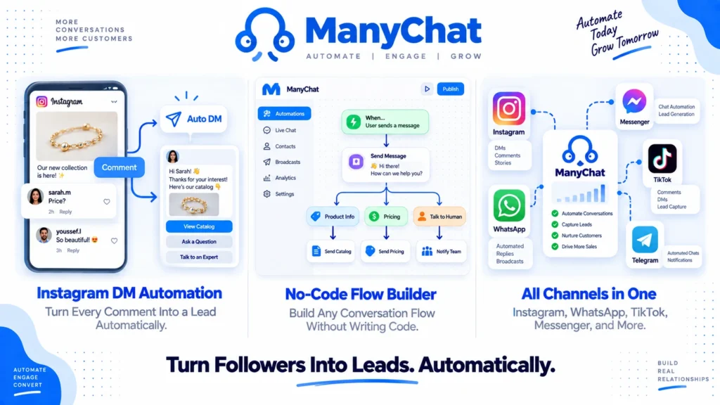 ManyChat review 2026 covering post-March pricing changes, Instagram DM automation, AI add-on features, pros and cons for creators and e-commerce brands