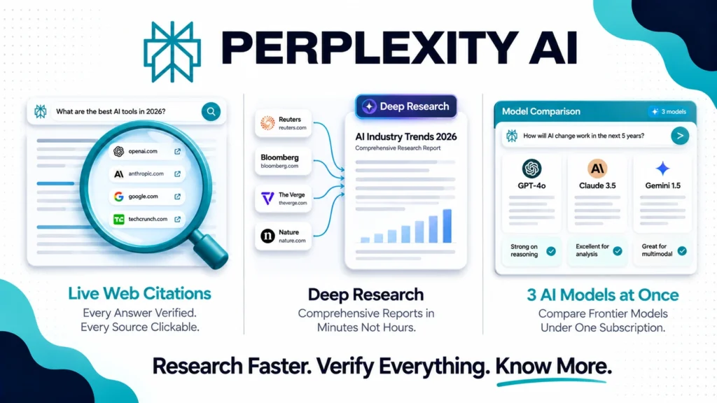 Perplexity AI review 2026 covering pricing tiers from free to $325 per seat, Deep Research features, citation-first architecture, pros and cons